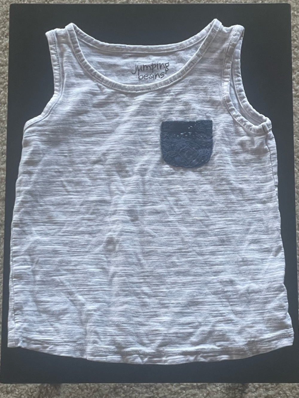 Girls’ Cotton Horizontal Stripe Tank With Navy Blue Lace Pocket